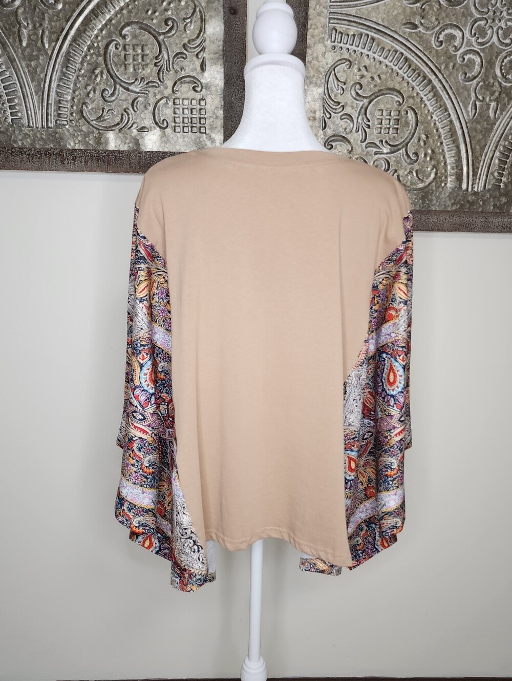 Paisley Kimono Sleeve Crop Top in Taupe - Picture 10 of 13